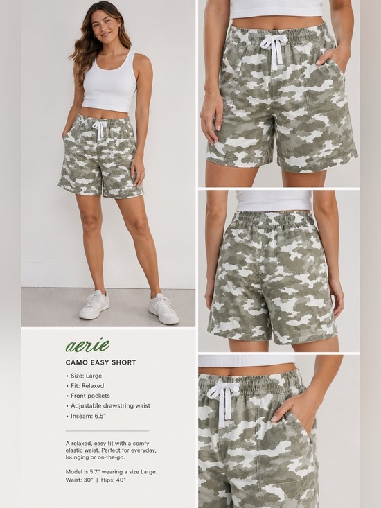 aerie Pants - Aerie Camo Utility Shorts Size Large | Drawstring Waist | 6.5” Inseam